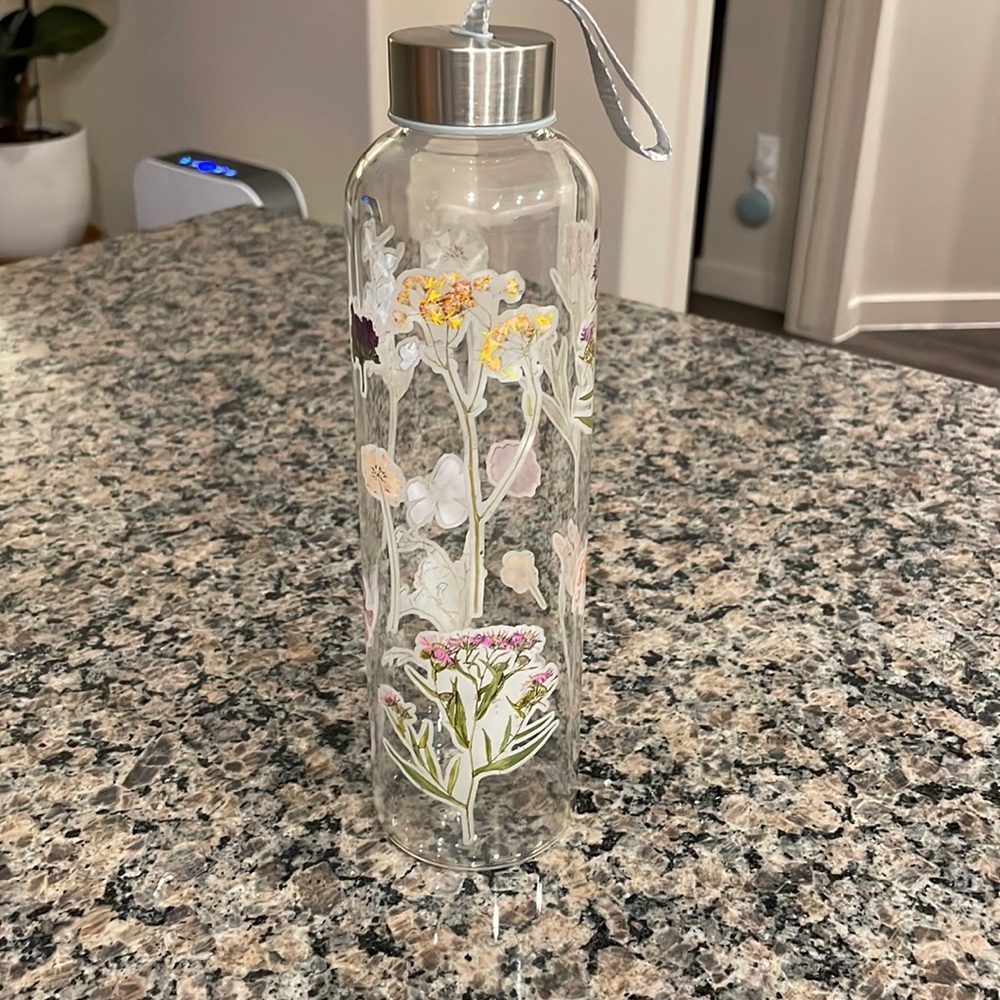 Urban Outfitters Floral Print Glass Water Bottle